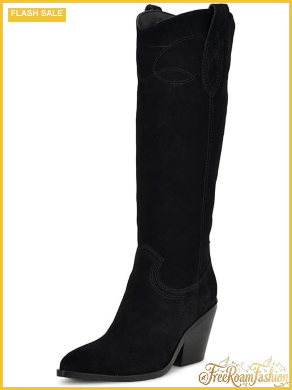 Suede Knee High Cowgirl Boots Pointed Toe Block Heel Western